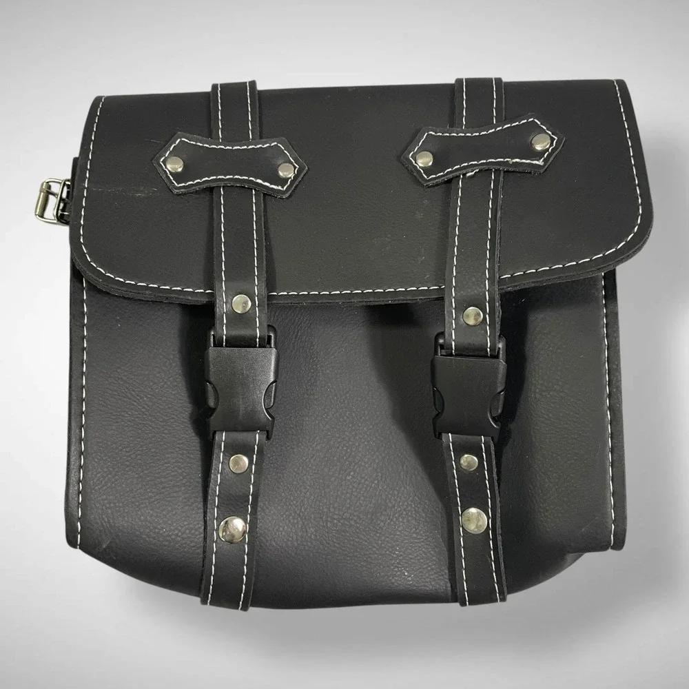 Universal Motorcycle Saddlebag Tool Bag Black Faux Leather Hard Shell Reinforced